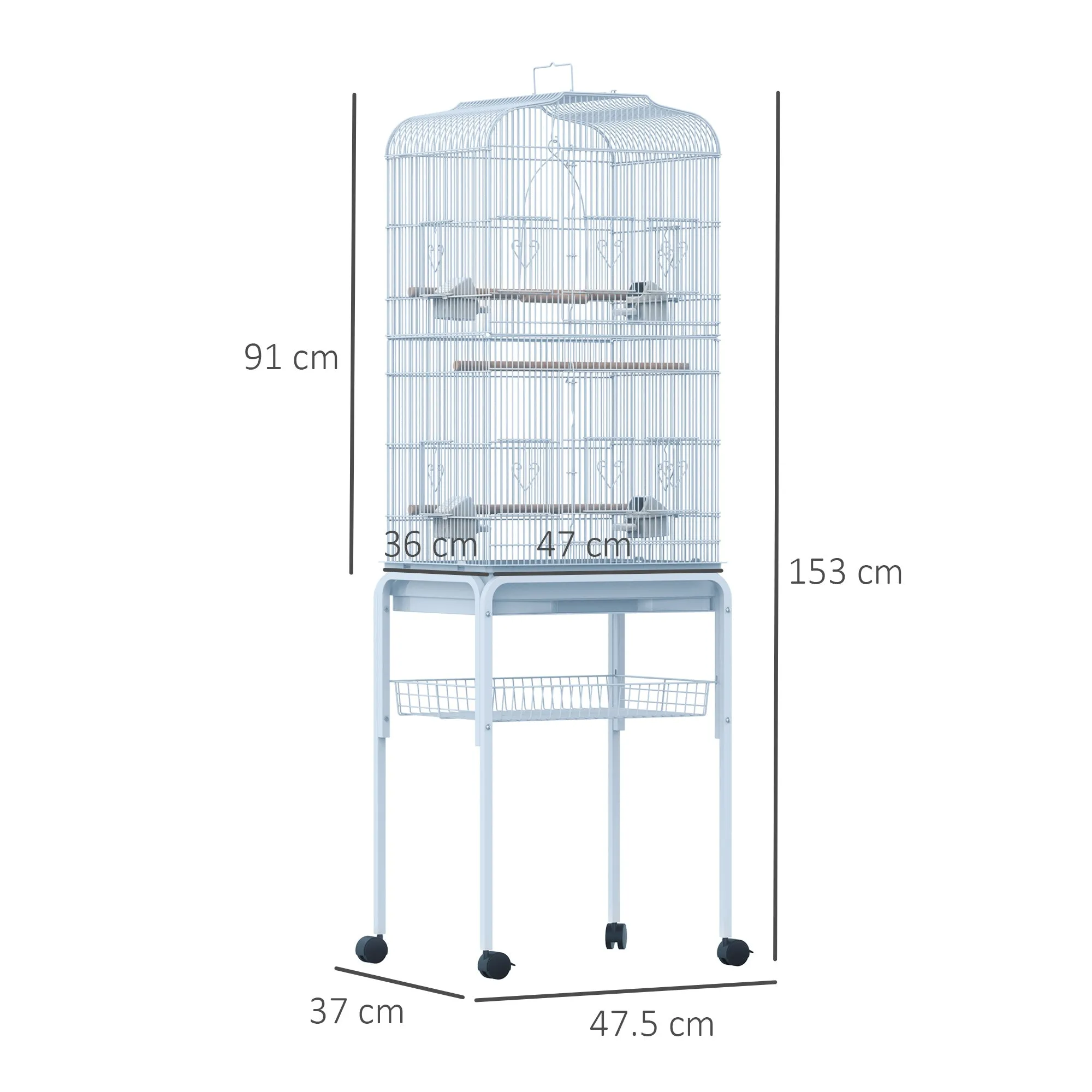 153cm Metal Bird Cage W/Removable Wheels Stand-Light blue