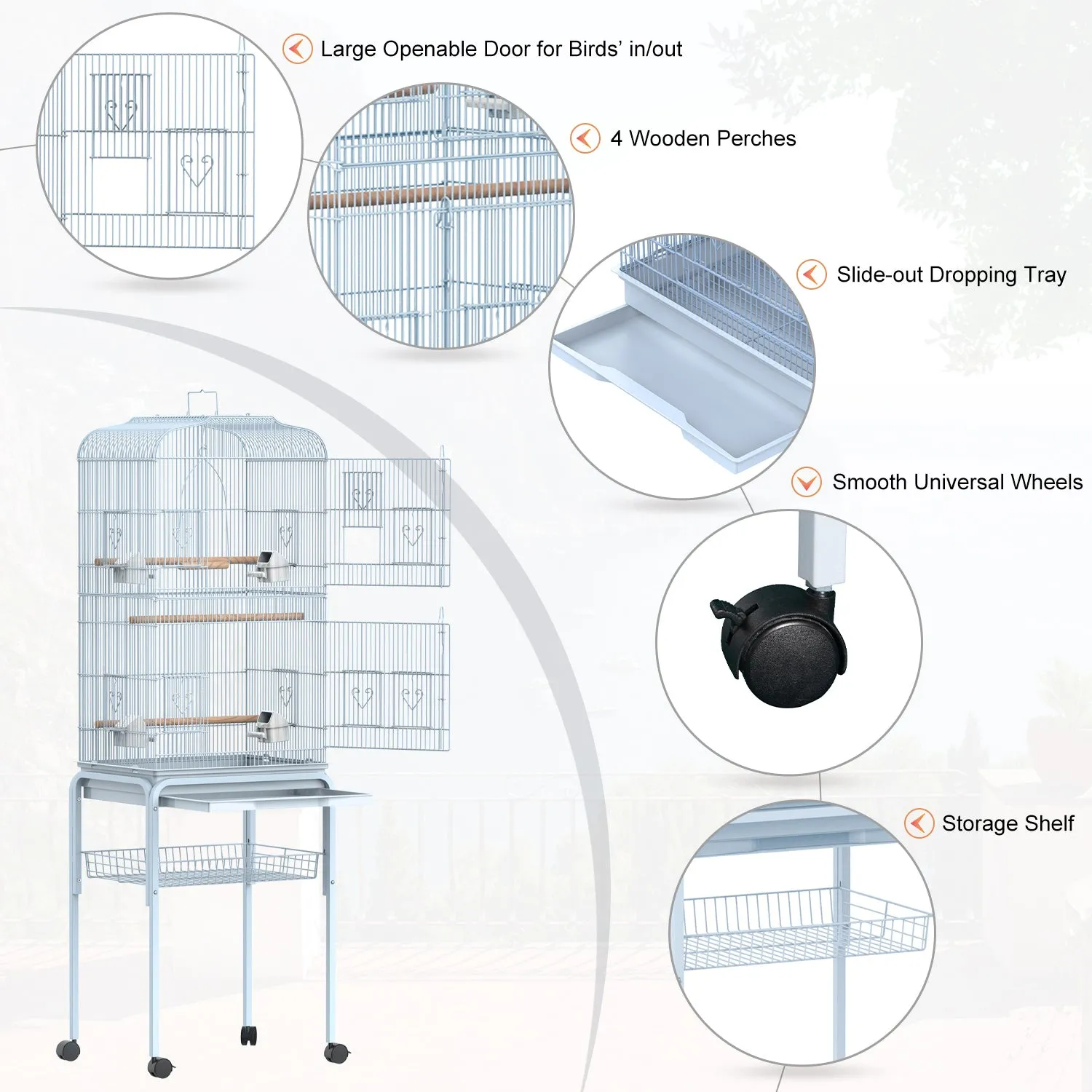 153cm Metal Bird Cage W/Removable Wheels Stand-Light blue