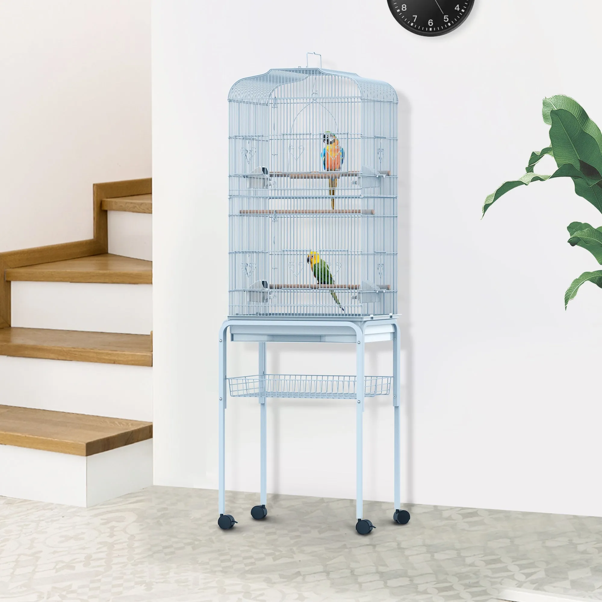 153cm Metal Bird Cage W/Removable Wheels Stand-Light blue