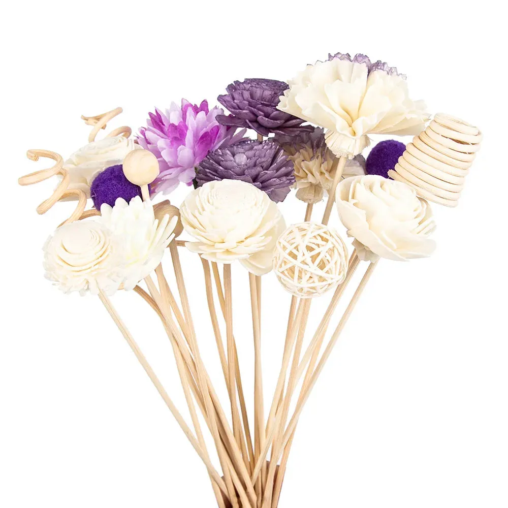 19Pcs Purple Simulation Flowers Reed Diffuser Replacement Sticks DIY Handmade Home Decor Rattan Oil Diffuser Refill Sticks