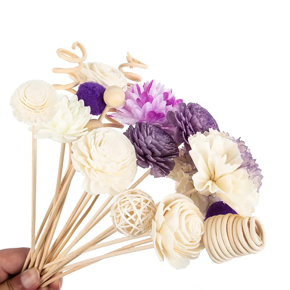 19Pcs Purple Simulation Flowers Reed Diffuser Replacement Sticks DIY Handmade Home Decor Rattan Oil Diffuser Refill Sticks