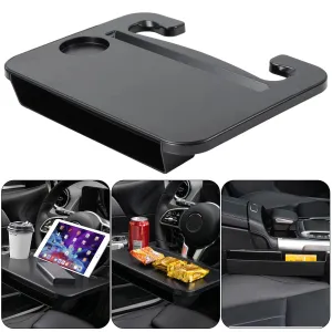 2 in 1 Car Steering Wheel Tray Table Food Drink Holder Seat Gap Slip Organizer Black