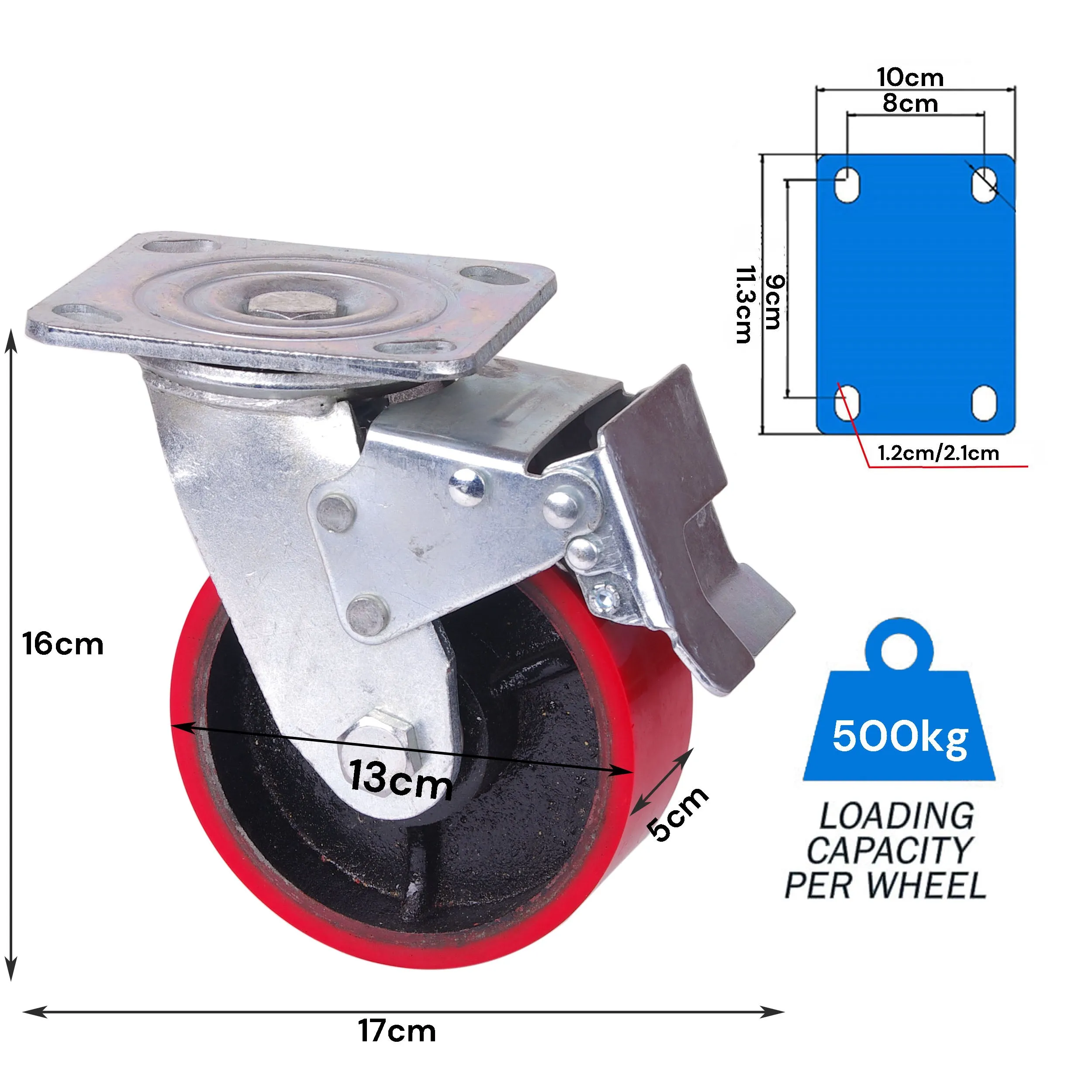 5-inch Industrial 500KG Caster Wheels | Swivel with Brake Locking | Castor Wheels Cart Furniture Workbench