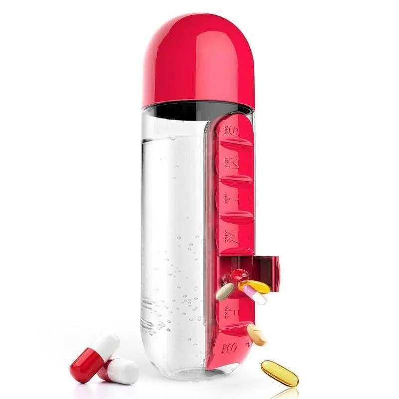 600ml Sports Plastic Water Bottle Combine Daily Pill Boxes Organizer