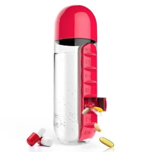 600ml Sports Plastic Water Bottle Combine Daily Pill Boxes Organizer
