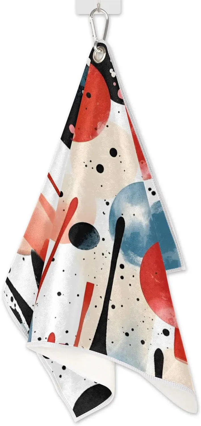 Abstract Geometric Bowling Ball Microfiber Golf Towel, with Heavy Duty Hanging Carabiner Clip Large Golf Towel for Golf Bag The Convenient Golf Clean Accessories (24 x 15 inch)