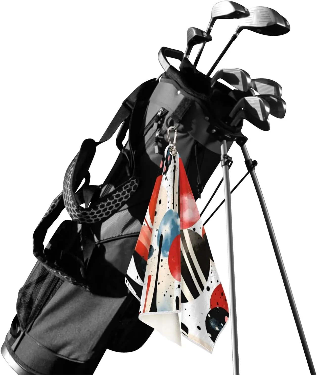 Abstract Geometric Bowling Ball Microfiber Golf Towel, with Heavy Duty Hanging Carabiner Clip Large Golf Towel for Golf Bag The Convenient Golf Clean Accessories (24 x 15 inch)