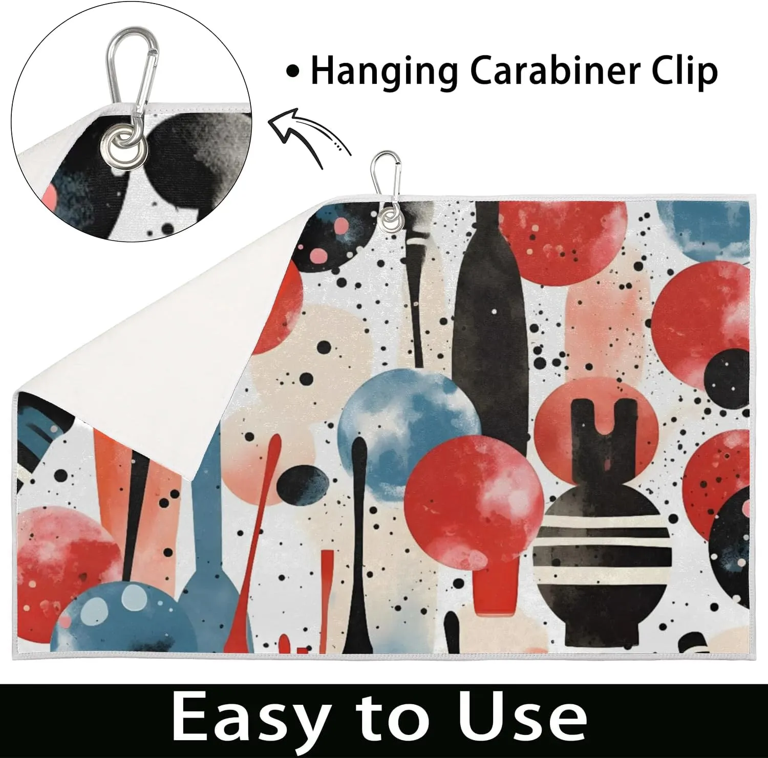 Abstract Geometric Bowling Ball Microfiber Golf Towel, with Heavy Duty Hanging Carabiner Clip Large Golf Towel for Golf Bag The Convenient Golf Clean Accessories (24 x 15 inch)
