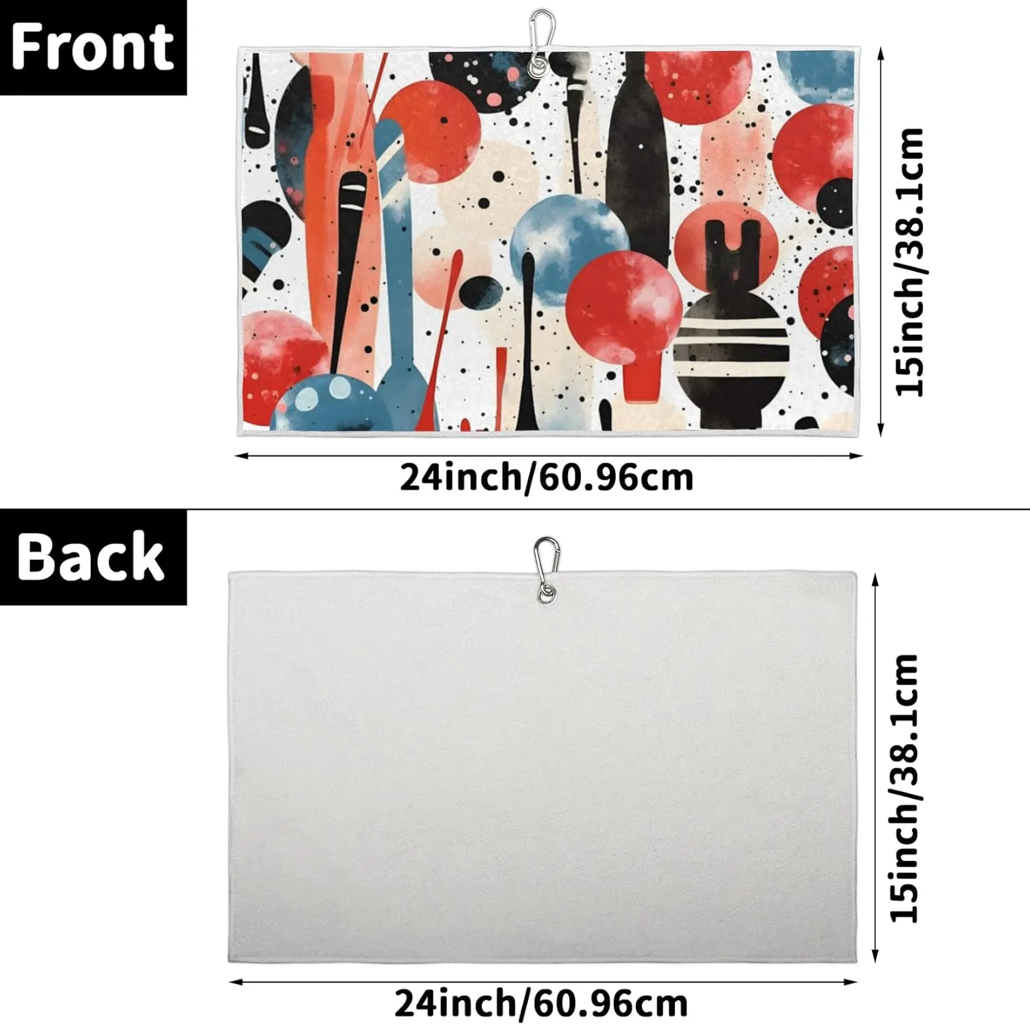 Abstract Geometric Bowling Ball Microfiber Golf Towel, with Heavy Duty Hanging Carabiner Clip Large Golf Towel for Golf Bag The Convenient Golf Clean Accessories (24 x 15 inch)
