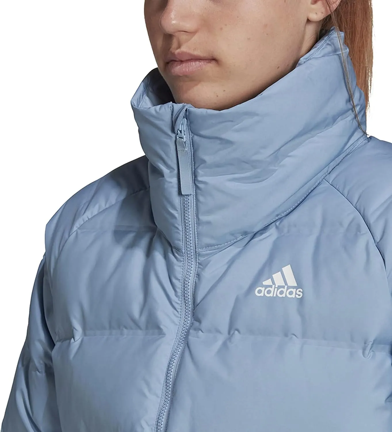 adidas Women's Helionic Relaxed Fit Puffer Down Jacket, Ambient Sky