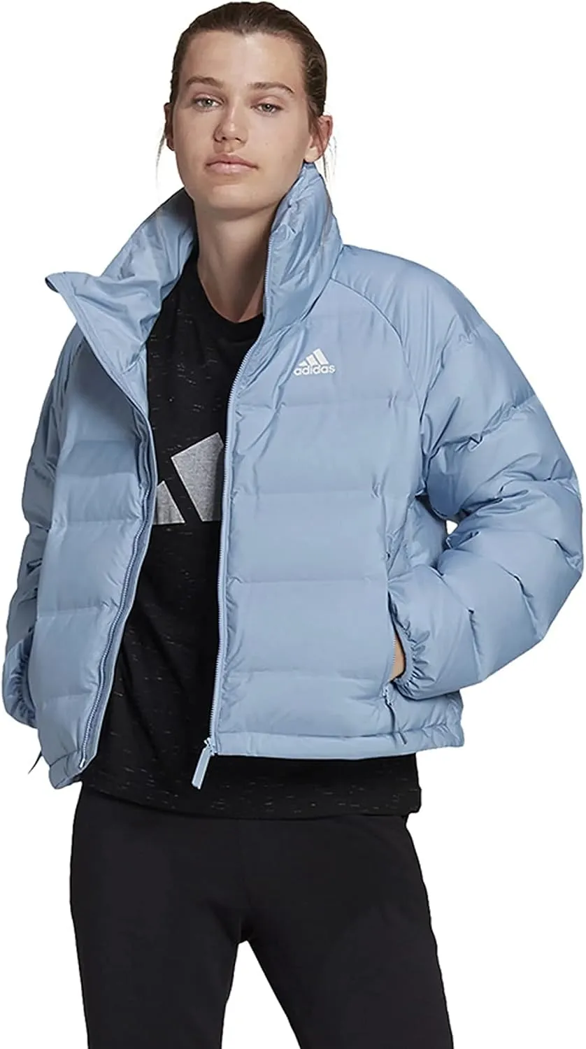 adidas Women's Helionic Relaxed Fit Puffer Down Jacket, Ambient Sky