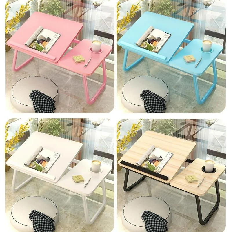 Adjustable Folding Laptop Desk with Cup Holder - Four-speed Lifting Table for Dorms