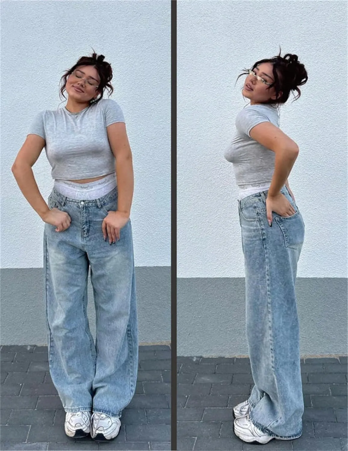Aelfric Eden Women Wide Leg Jeans High Waist Baggy Jeans Vintage Loose Boyfriend Mens Unisex Streetwear Y2K Denim Pants