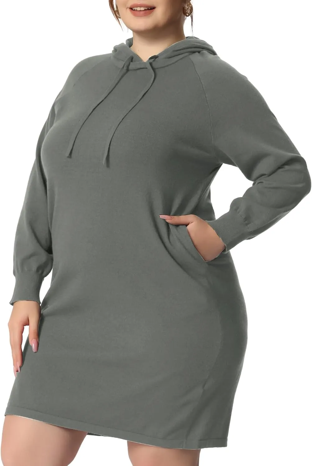 Agnes Orinda Plus Size Hoodie Sweater Dress for Women Long Sleeve Pullover Fall Mini Bodycon Sweatshirt Dresses