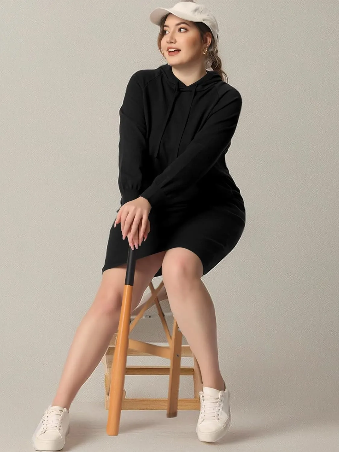 Agnes Orinda Plus Size Hoodie Sweater Dress for Women Long Sleeve Pullover Fall Mini Bodycon Sweatshirt Dresses