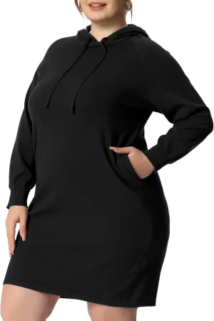 Agnes Orinda Plus Size Hoodie Sweater Dress for Women Long Sleeve Pullover Fall Mini Bodycon Sweatshirt Dresses