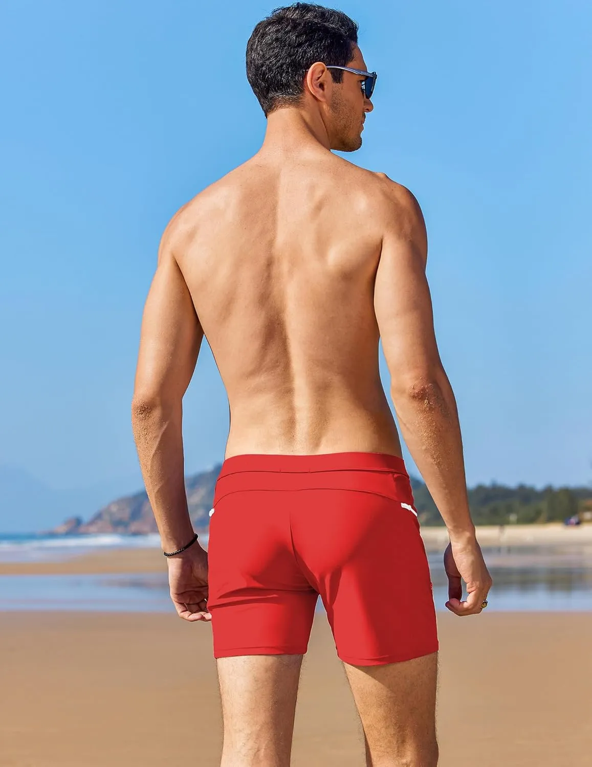AI'MAGE Men's Swim Trunks Quick Dry Swim Briefs Sexy Bathing Suit Zip Pockets Swimwear with Mesh Lining