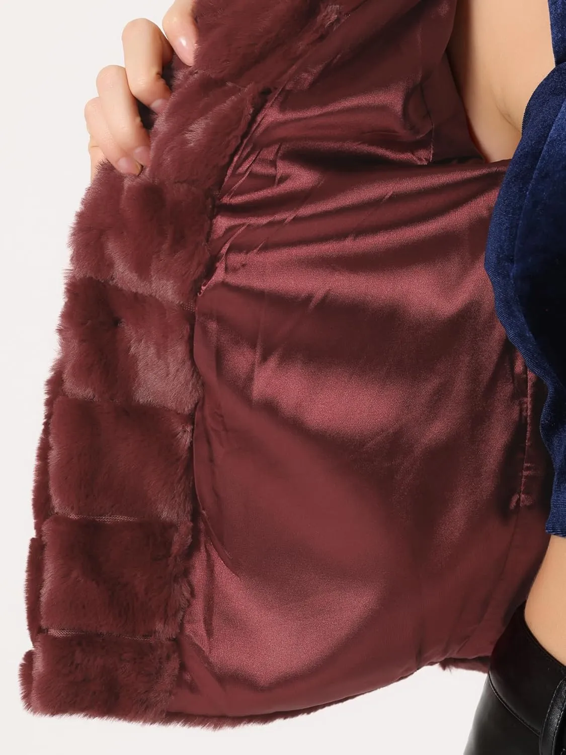Allegra K Women's Faux Fur Fluffy Coat Collar 2024 Warm Winter Cropped Jacket