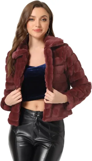 Allegra K Women's Faux Fur Fluffy Coat Collar 2024 Warm Winter Cropped Jacket