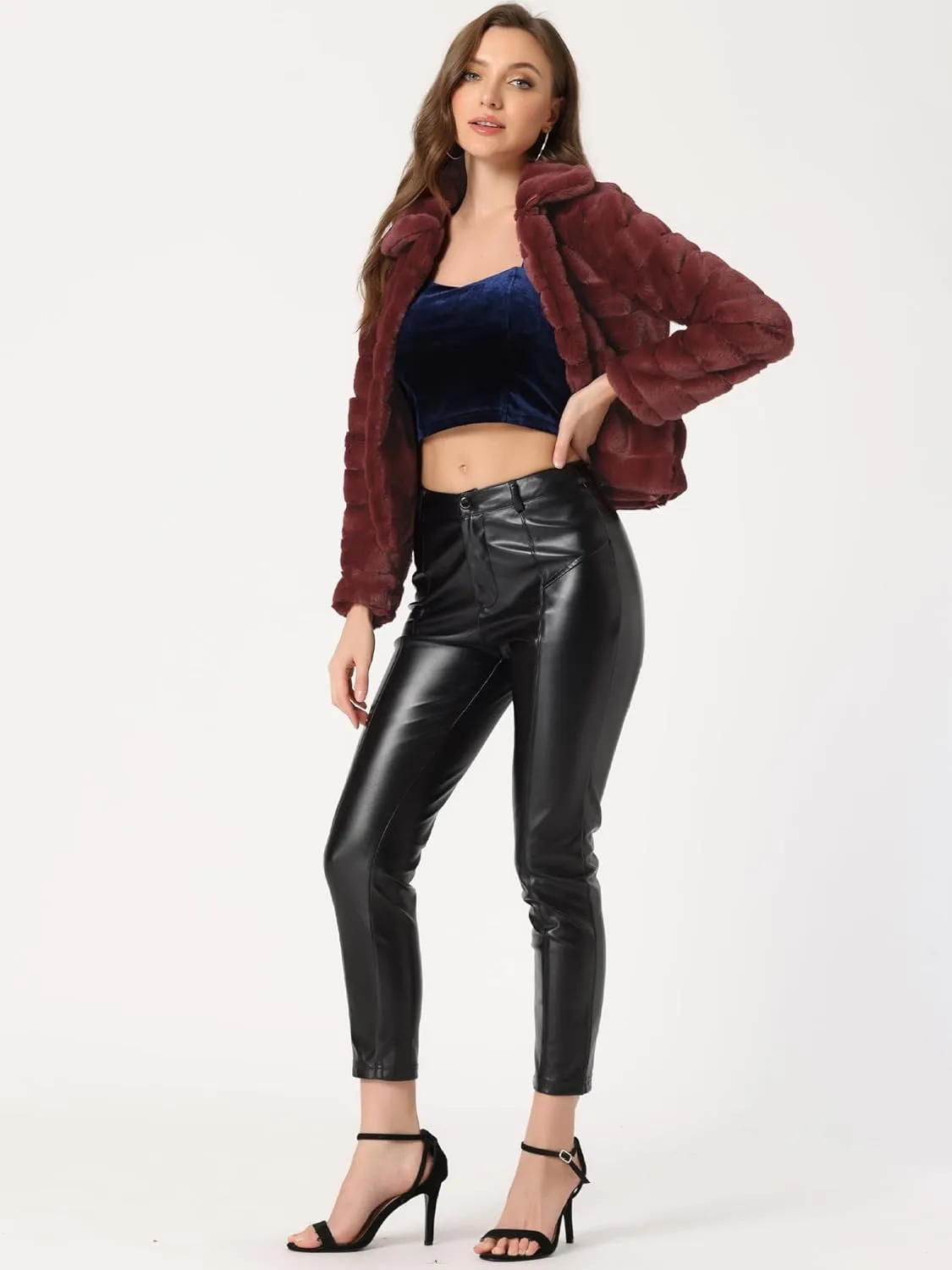 Allegra K Women's Faux Fur Fluffy Coat Collar 2024 Warm Winter Cropped Jacket