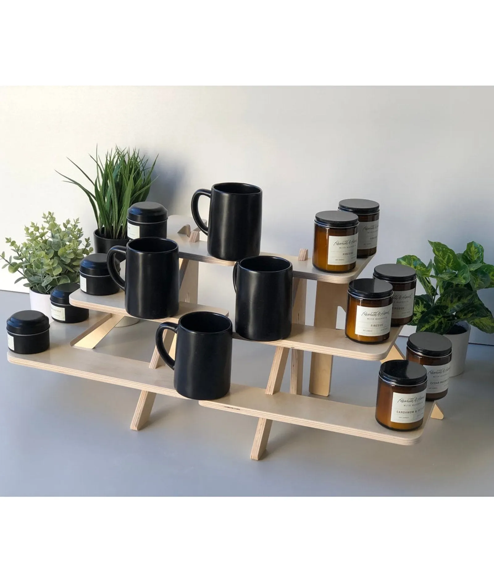American-Elm 3 Layer Coner Racks and Shelves, Wooden Racks for Plant Stand