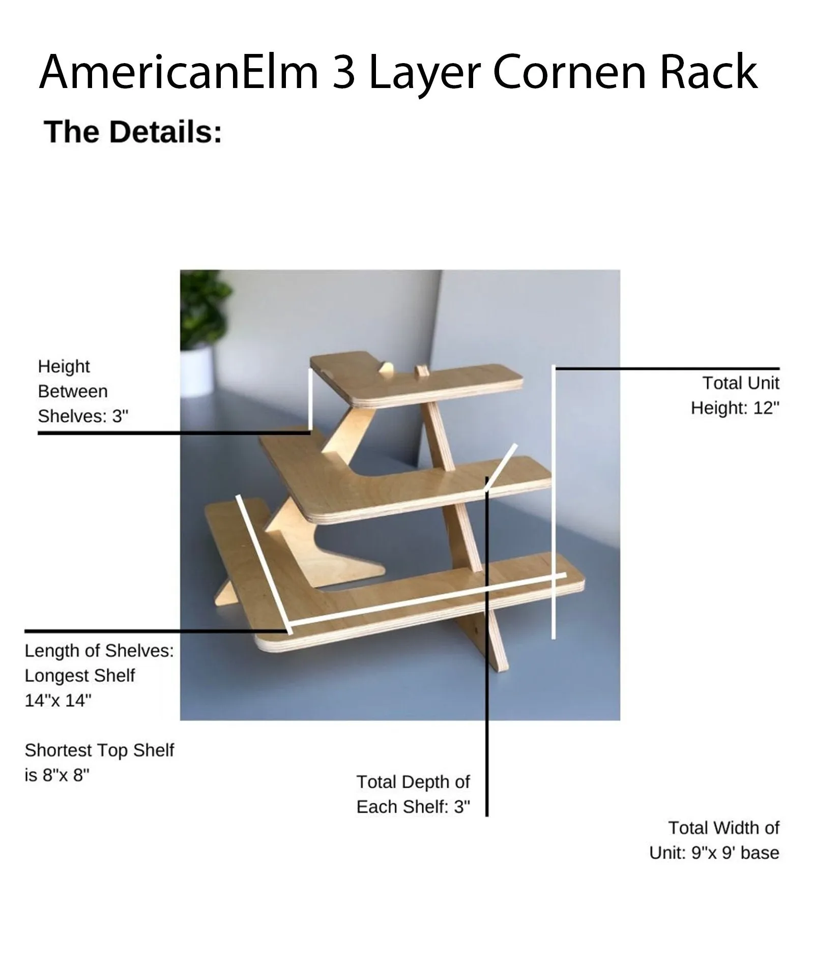 American-Elm 3 Layer Coner Racks and Shelves, Wooden Racks for Plant Stand