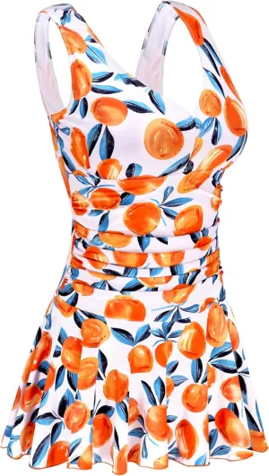 AONTUS Plus Size Hawaiin Swimsuits for Women Swimwear Long Torso Tummy Control Swimdress