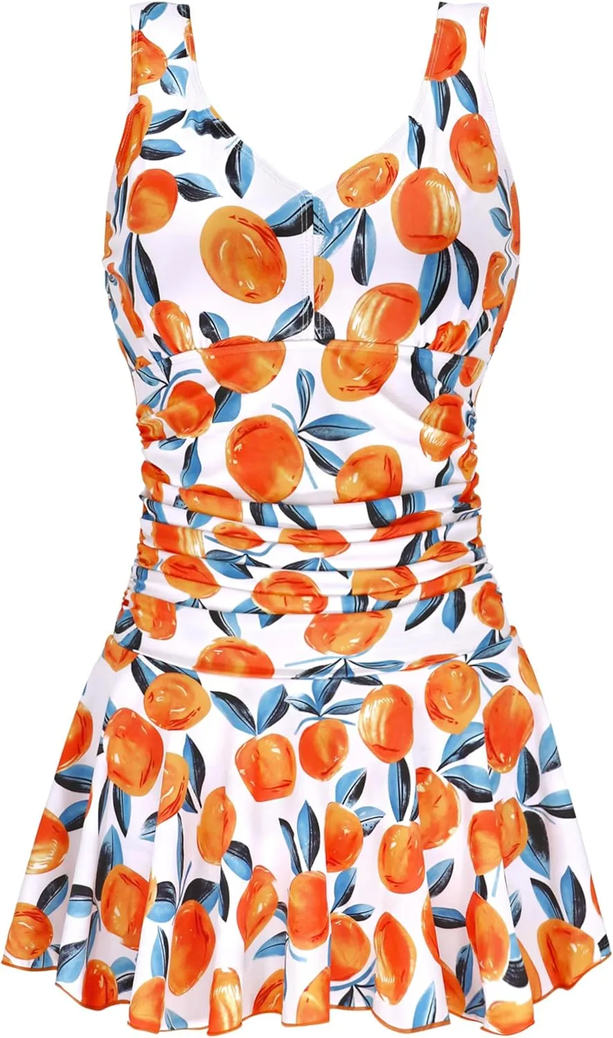 AONTUS Plus Size Hawaiin Swimsuits for Women Swimwear Long Torso Tummy Control Swimdress