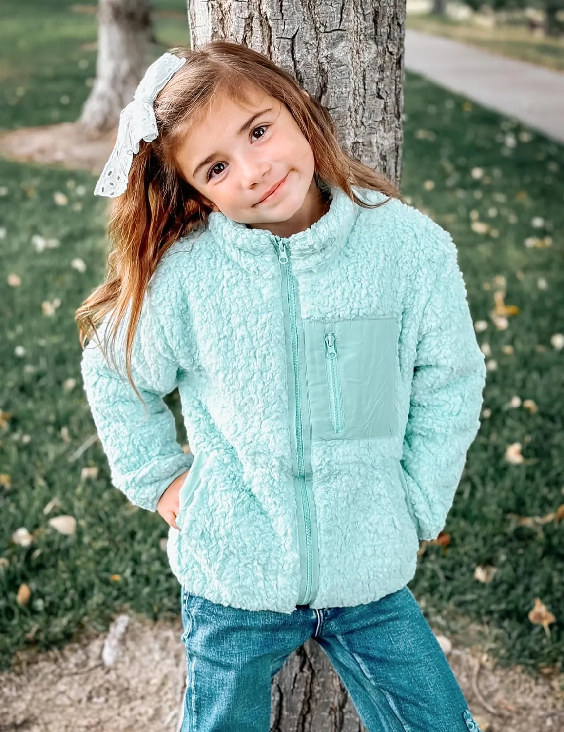Arshiner Girls Fleece Jacket Sherpa Fall Winter Full Zip Fuzzy Coat Outwear with Pockets