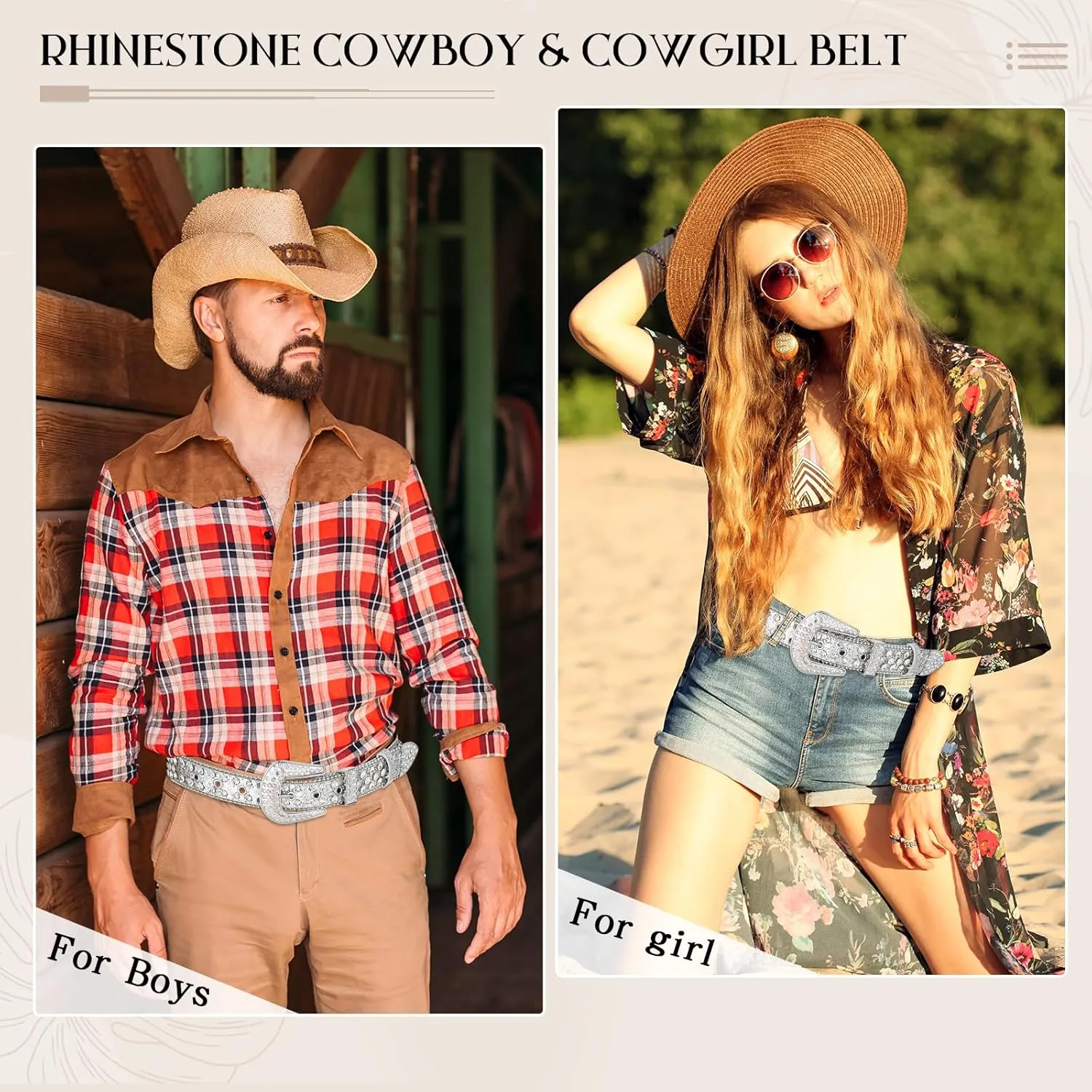 AWAYTR Rhinestone Belt for Women Men - Western Cowgirl Sequin Diamond Bling Studded Belts for Jeans Pants