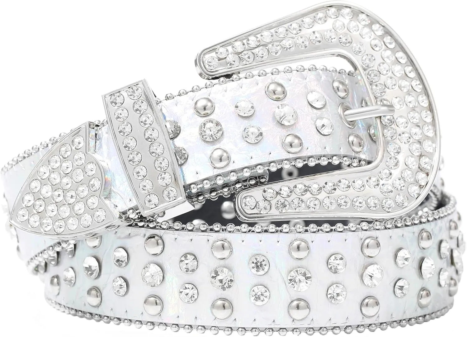 AWAYTR Rhinestone Belt for Women Men - Western Cowgirl Sequin Diamond Bling Studded Belts for Jeans Pants