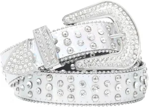 AWAYTR Rhinestone Belt for Women Men - Western Cowgirl Sequin Diamond Bling Studded Belts for Jeans Pants