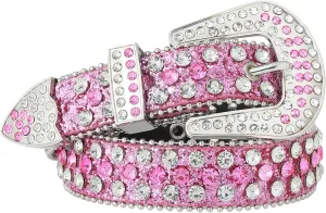 AWAYTR Rhinestone Belt for Women Men - Western Cowgirl Sequin Diamond Bling Studded Belts for Jeans Pants