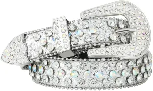AWAYTR Rhinestone Belt for Women Men - Western Cowgirl Sequin Diamond Bling Studded Belts for Jeans Pants