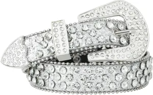 AWAYTR Rhinestone Belt for Women Men - Western Cowgirl Sequin Diamond Bling Studded Belts for Jeans Pants