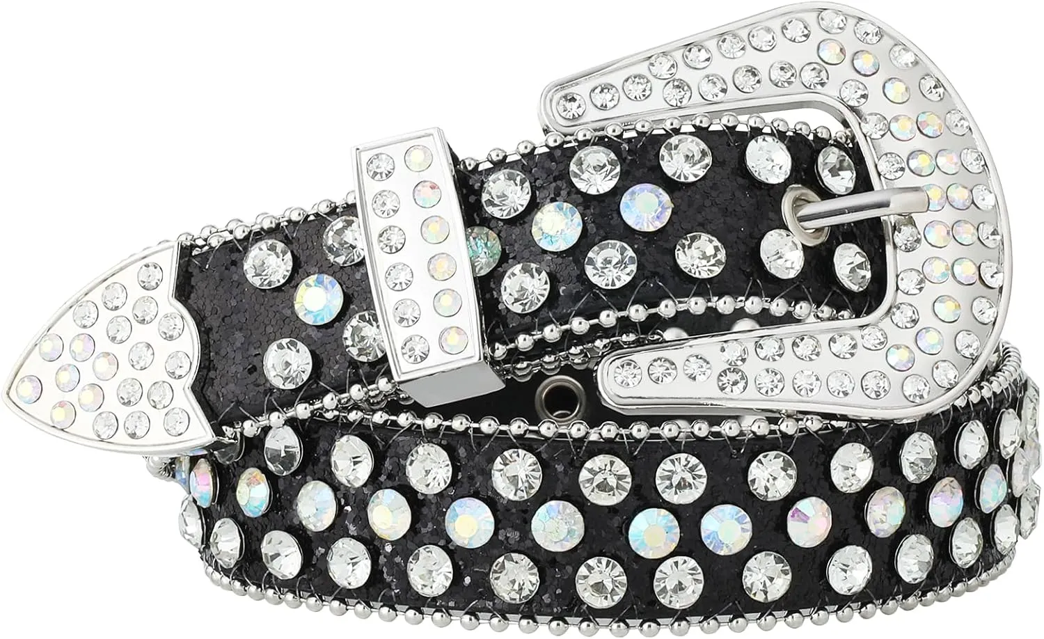 AWAYTR Rhinestone Belt for Women Men - Western Cowgirl Sequin Diamond Bling Studded Belts for Jeans Pants