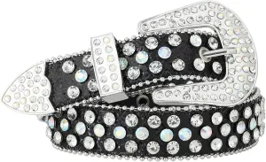 AWAYTR Rhinestone Belt for Women Men - Western Cowgirl Sequin Diamond Bling Studded Belts for Jeans Pants