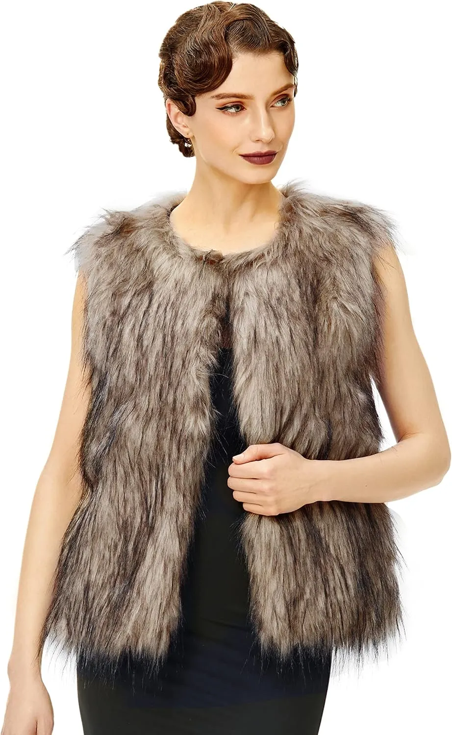 BABEYOND Womens Faux Fur Vest Short Coat Sleeveless Jacket for Winter Fluffy Outwear with Pockets