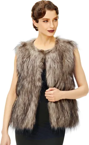BABEYOND Womens Faux Fur Vest Short Coat Sleeveless Jacket for Winter Fluffy Outwear with Pockets