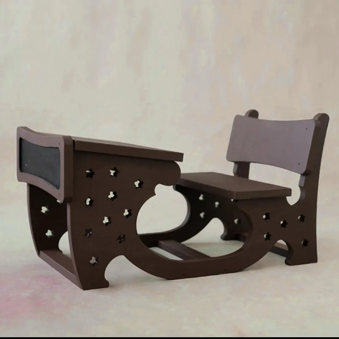 Babymoon Wooden School Bench Desk | Wooden Properties | Baby Photography Props | Brown