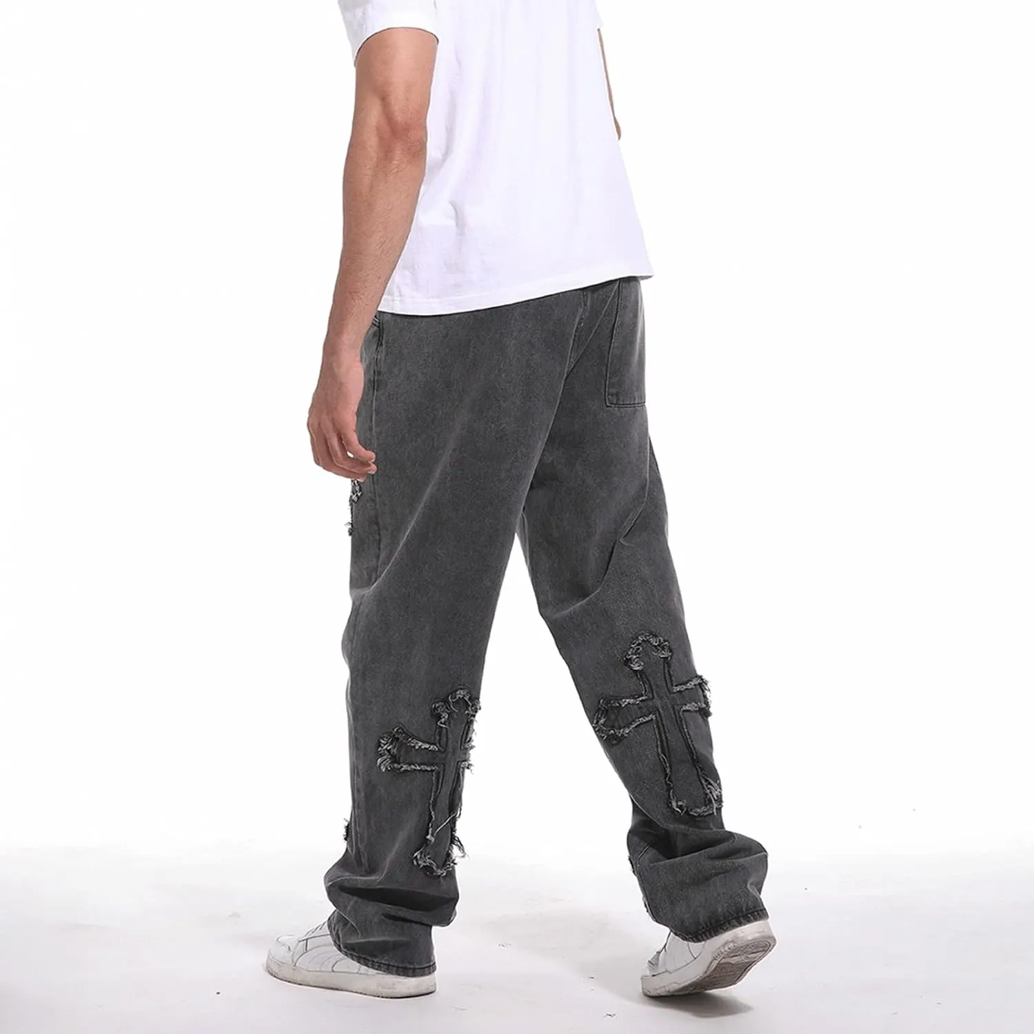 Baggy Jeans Men Cross Patch Y2K Cargo Pants Denim Skateboard Baggy Pants Hip Hop Jeans Streetwear