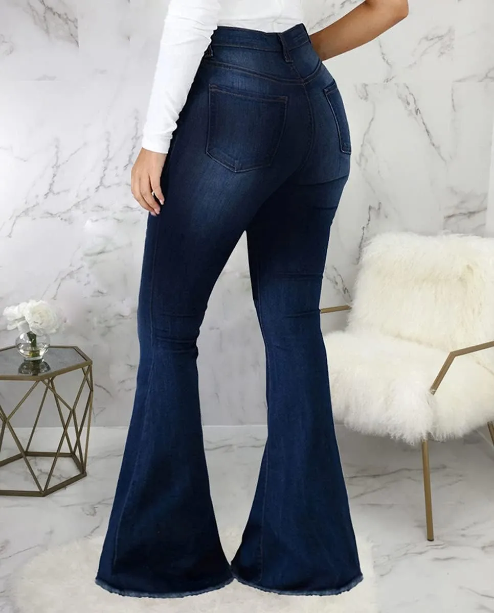 Bell Bottom Jeans for Women Ripped High Waisted Classic Flared Denim Pants