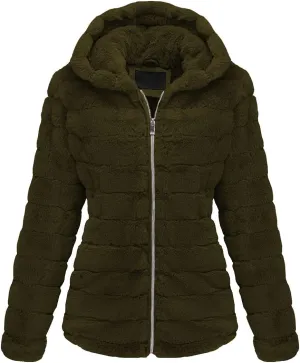 Bellivera Women's Faux Fur Coat Shearling Fluffy Fuzzy Shaggy Hood Sherpa-Lined Fleece Jacket