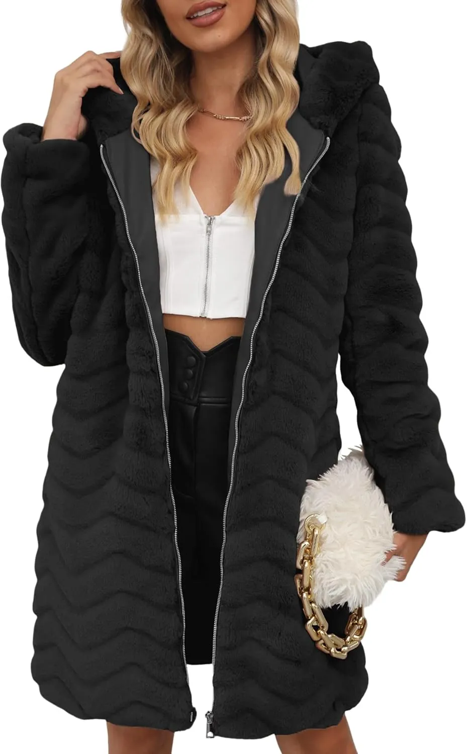 Bellivera Womens Leopard Print Fleece Coat, Spring and Winter Fashion Fuzzy Jacket Faux Fur Fluffy Cardigan Overcoat