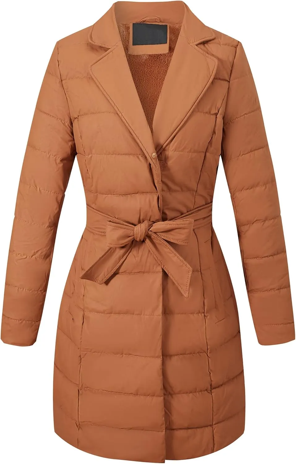 Bellivera Women's Winter Puffer Jacket Cold-Resistant Patchwork Plush Lining Coat with Removable Fur Collar Hooded and Belted