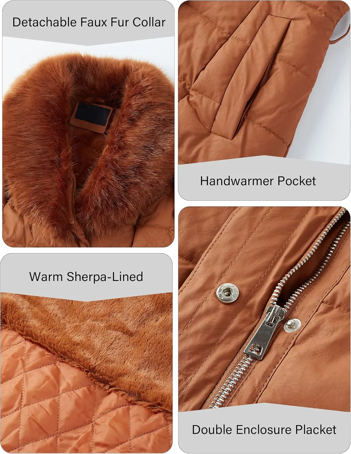 Bellivera Women's Winter Puffer Jacket Cold-Resistant Patchwork Plush Lining Coat with Removable Fur Collar Hooded and Belted