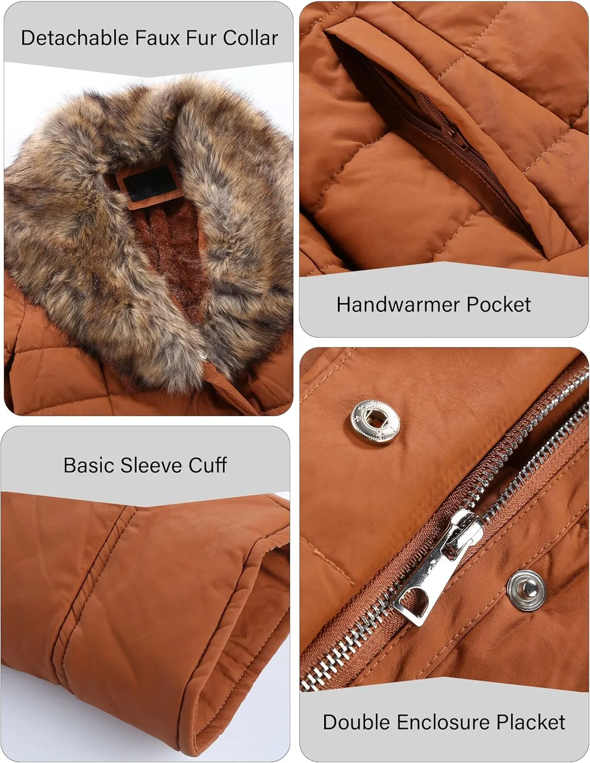 Bellivera Women's Winter Puffer Jacket Cold-Resistant Patchwork Plush Lining Coat with Removable Fur Collar Hooded and Belted