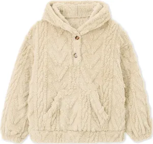 BesserBay Girls Fuzzy Hoodie Button Down Fleece Sherpa Cable Knit Pullover Sweatshirt with Pockets 5-14 Years