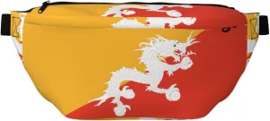 Bhutanese Flag Stylish Crossbody Waist Pack - Versatile And Compact Travel Pouch For Hands-Free Storage, Black, PBYB-12185A