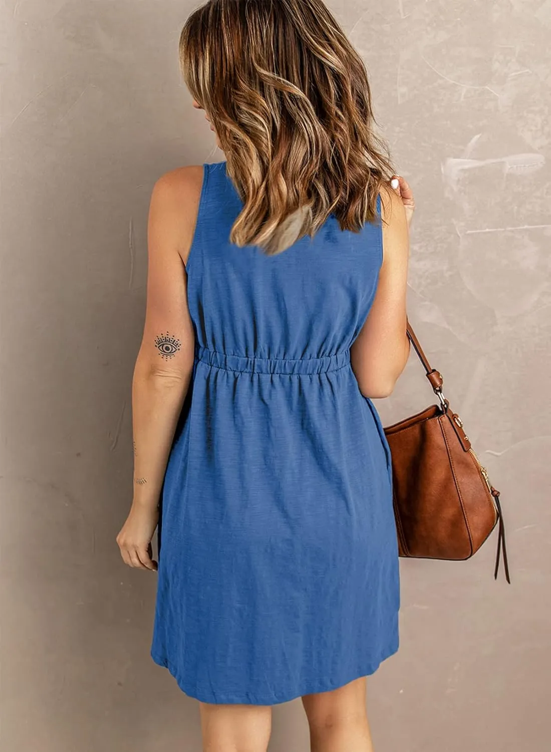 BLENCOT Women's Casual Sleeveless T-Shirt Dresses Summer V Neck Button Down Swing Short Dress